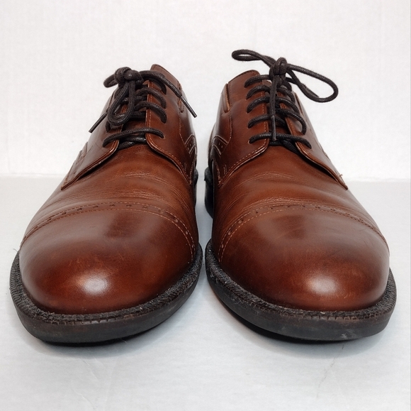 Johnston & Murphy Men's Brown Leather Lace Up Cap Toe Oxford Dress Shoes - Picture 5 of 12